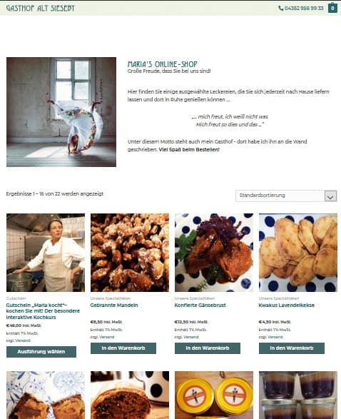 Screenshot: Online Shop Gasthof Alt Sieseby
