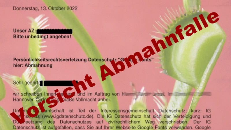 Google Fonts Abmahnung als screenshot. So sieht ein Schreiben vom Anwalt aus