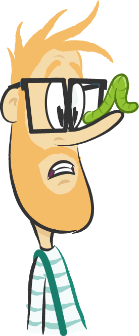 Illustration von Gerry mit Brille und Wurm auf der Nase
